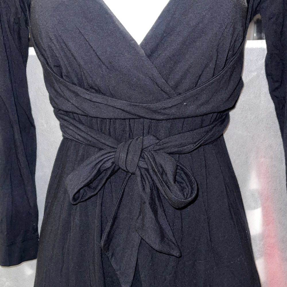 Black Ric Rac Stretch Faux Wrap Dress Medium - Picture 4 of 10